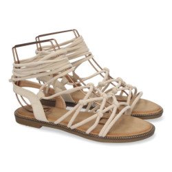 Sandalias planas cómodas lazos trenzados para mujer color beige TF3107
