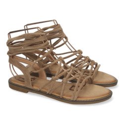 Sandalias planas cómodas lazos trenzados para mujer color caqui TF3107