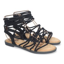 Sandalias planas cómodas lazos trenzados para mujer color negro TF3107