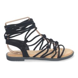 Sandalias planas cómodas lazos trenzados para mujer color negro TF3107