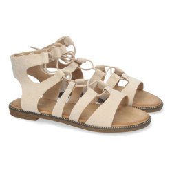 Sandalias planas cómodas elegantes cierre con cordones para mujer color beige TF3110