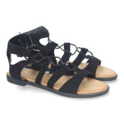 Sandalias planas cómodas elegantes cierre con cordones para mujer color negro TF3110