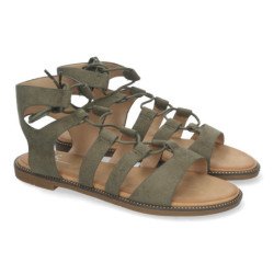 Sandalias planas cómodas elegantes cierre con cordones para mujer color verde TF3110