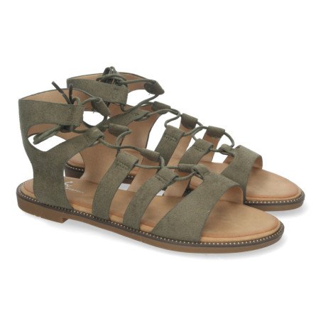 Sandalias planas cómodas elegantes cierre con cordones para mujer color verde TF3110
