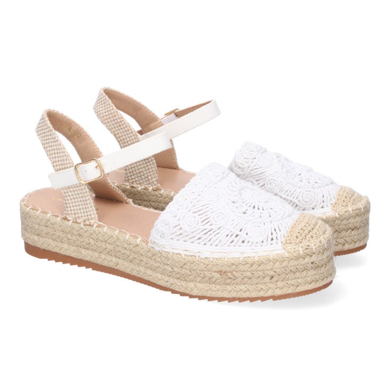Alpargatas de plataforma en yute y hebilla mujer color blanco TF3307