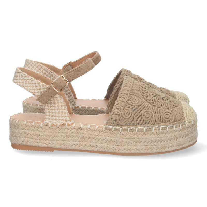 Alpargatas de plataforma en yute y hebilla mujer color kaki TF3307