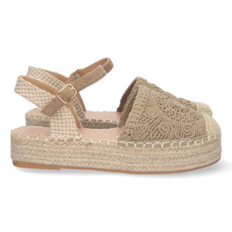 Alpargatas de plataforma en yute y hebilla mujer color kaki TF3307