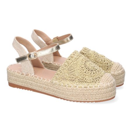 Alpargatas doradas de plataforma en yute y hebilla mujer TF3307