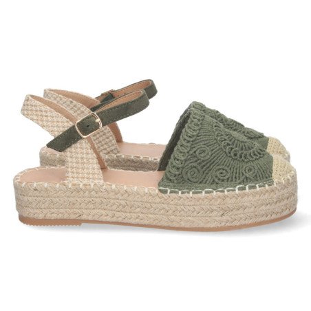 Alpargatas de plataforma en yute y hebilla mujer color verde TF3307