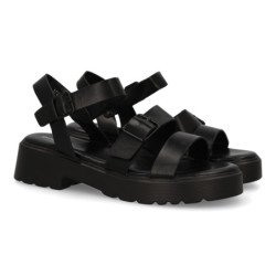 Sandalias planas cómodas hebilla para mujer color negro TF3525