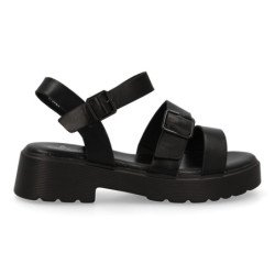 Sandalias planas cómodas hebilla para mujer color negro TF3525