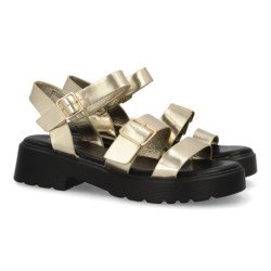 Sandalias doradas planas cómodas hebilla para mujer TF3525