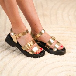 Sandalias doradas planas cómodas hebilla para mujer TF3525