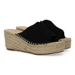 Sandalias de plataforma en yute para mujer pala color negro TF5154