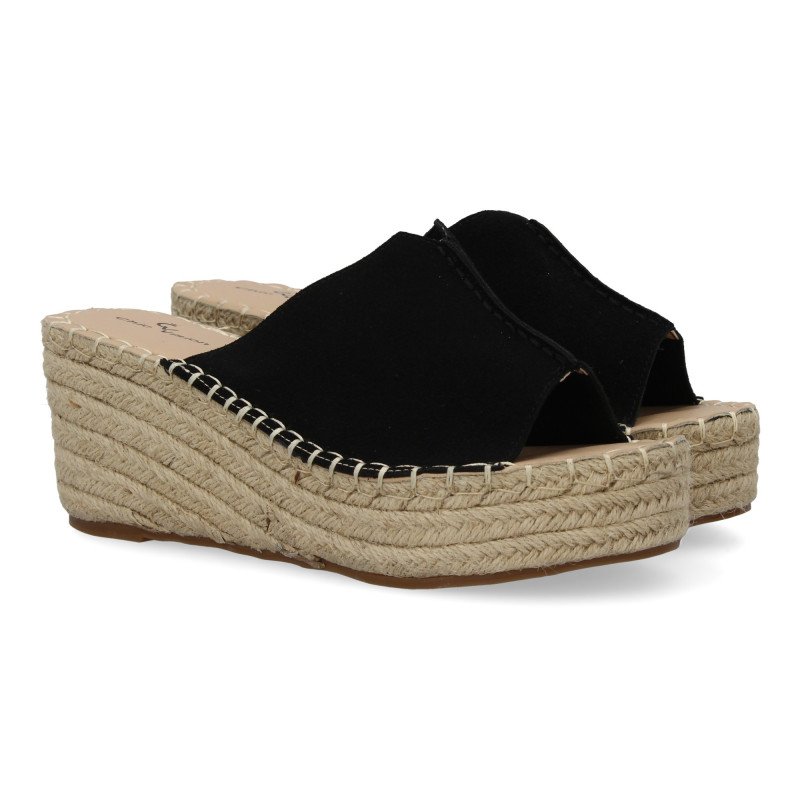 Sandalias de plataforma en yute para mujer pala color negro TF5154