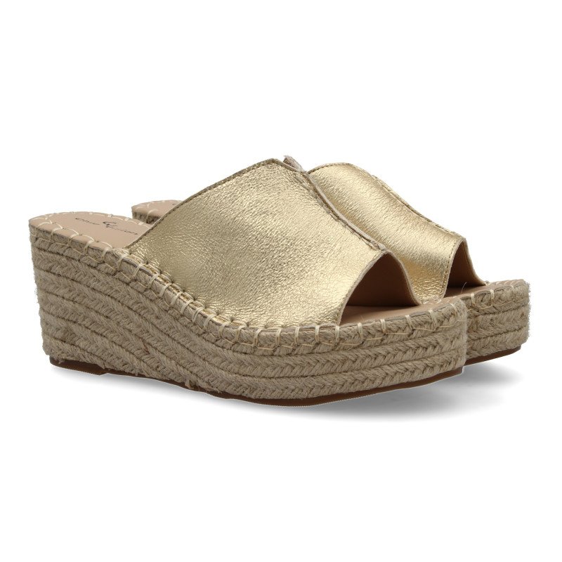 Sandalias doradas de plataforma en yute para mujer TF5154