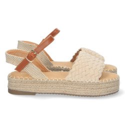 Sandalias de plataforma en yute y hebilla mujer color beige