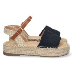 Sandalias de plataforma en yute y hebilla mujer color negro
