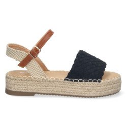 Sandalias de plataforma en yute y hebilla mujer color negro