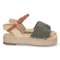 Sandalias de plataforma en yute y hebilla mujer color verde