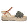 Sandalias de plataforma en yute y hebilla mujer color verde