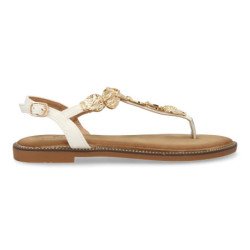 Sandalias planas cómodas diseño brillante para mujer color blanco TF5552