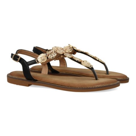 Sandalias planas cómodas diseño brillante para mujer color negro TF5552