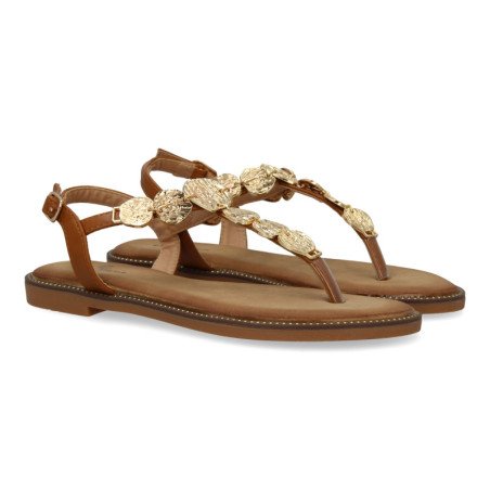 Sandalias doradas planas cómodas diseño brillante para mujer TF5552