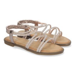 Sandalias planas cómodas detalles brillantes mujer color champán TF6016