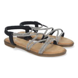 Sandalias planas cómodas detalles brillantes mujer color negro TF6016