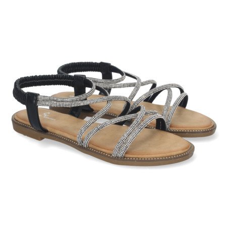 Sandalias planas cómodas detalles brillantes mujer color negro TF6016