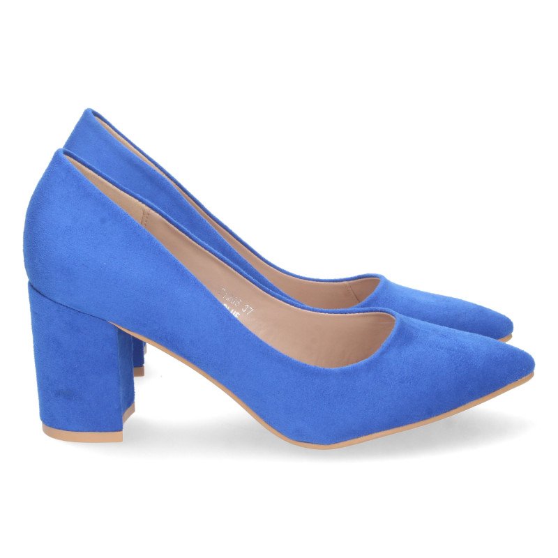 Zapatos de tacon comodo estilo salon y punta fina mujer azul