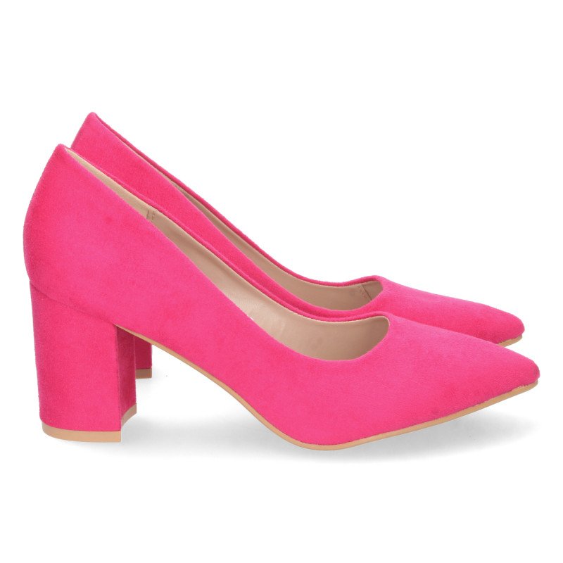Zapatos de tacon comodo estilo salon y punta fina mujer fucsia