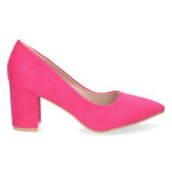 Zapatos de tacon comodo estilo salon y punta fina mujer fucsia