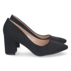 Zapatos de tacon comodo estilo salon y punta fina mujer negro