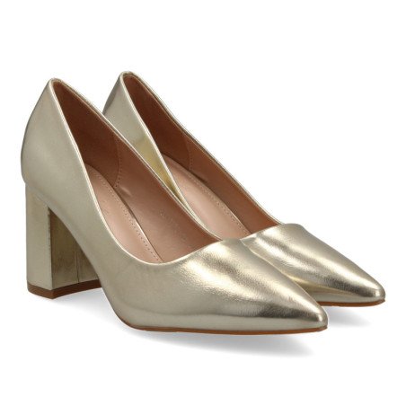 Zapatos dorados de tacon comodo estilo salon y punta fina mujer TY5552