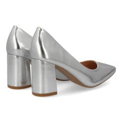 Zapatos plateados de tacon comodo estilo salon y punta fina mujer TY5552