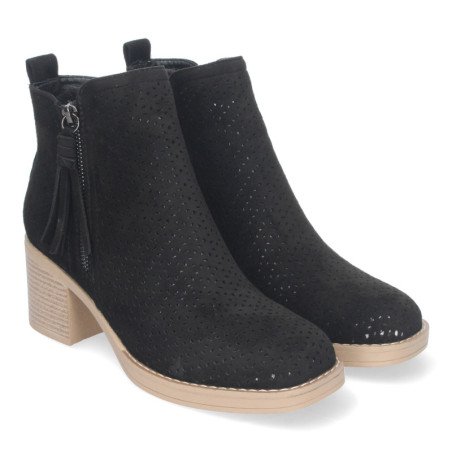Botines de tacon bajo calados color negro para mujer VR002