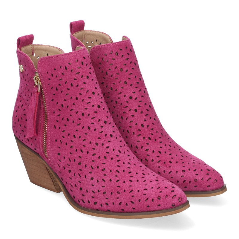 Botines de tacón cómodos calados color fucsia para mujer VR003