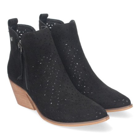Botines de tacón cómodo calados color negro para mujer VR003