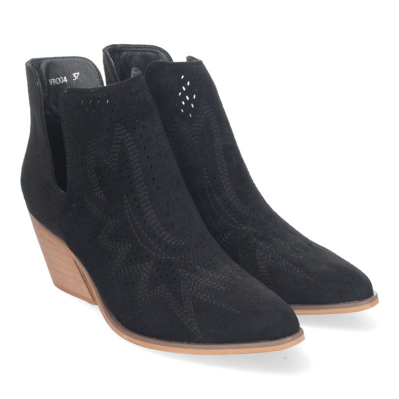 Botines de tacón bajo calados cómodos color negro para mujer VR004