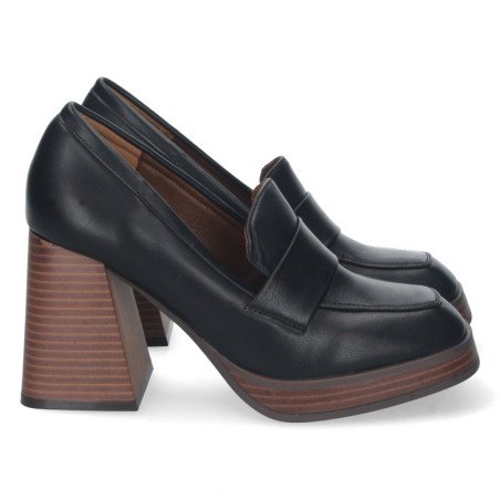 Zapatos estilo mocasin tacon ancho comodo para mujer negro