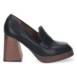Zapatos estilo mocasin tacon ancho comodo para mujer negro