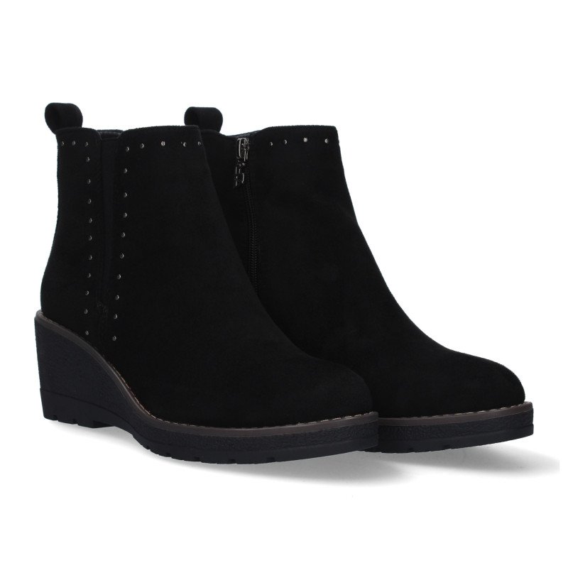 Botines de cuña cómodos con tachuelas para mujer color negro VR3-520