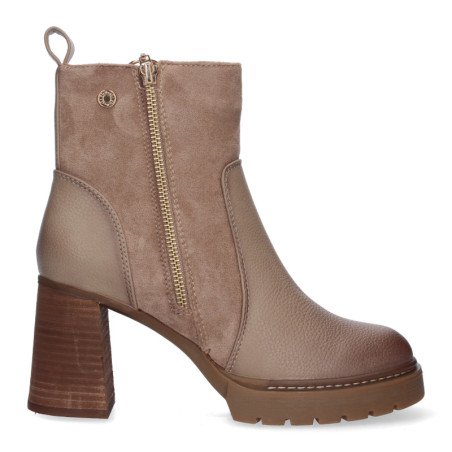 Botines de tacón comodo con cremallera para muer color beige VR3-557