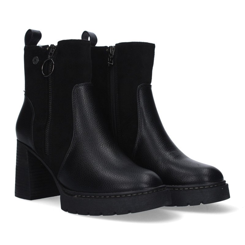 Botines de tacón comodo con cremallera para muer color negro VR3-557
