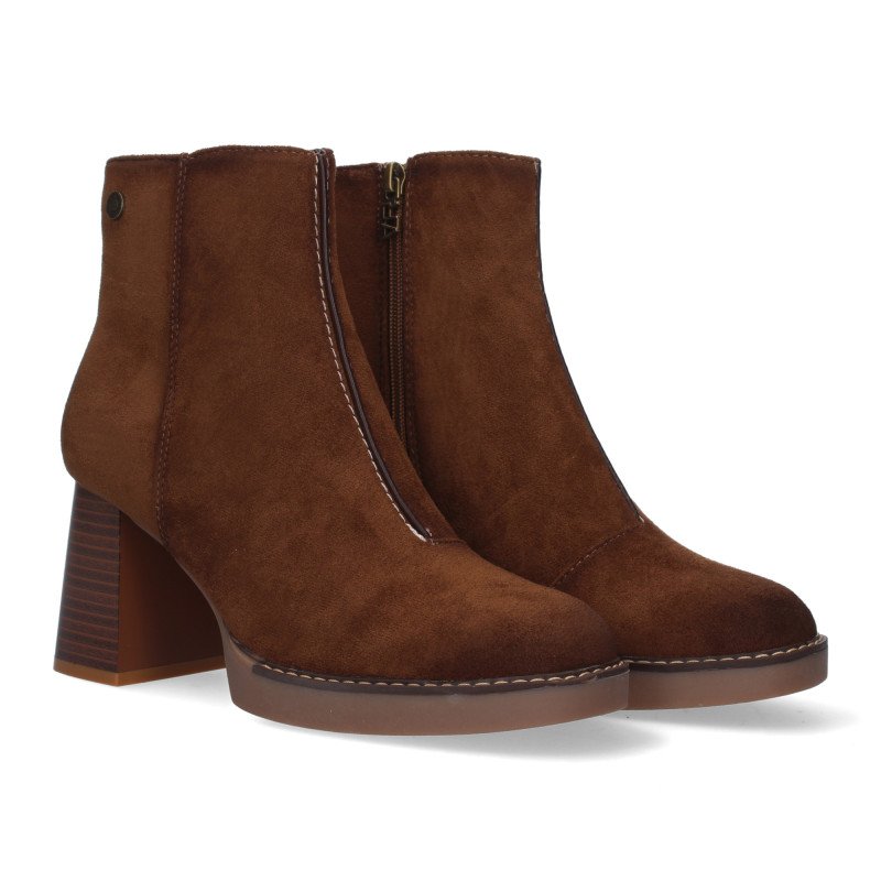Botines de tacón medio punta redonda mujer color cuero VR3-559