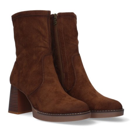 Botines de tacón cuadrado punta redonda para mujer color marrón