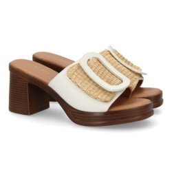 Zuecos de tacón cómodo hebilla color blanco VR5-1610