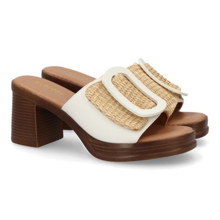 Zuecos de tacón cómodo hebilla color blanco VR5-1610